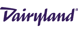 Dairyland logo in purple script, representing the brand's commitment to quality dairy products and its presence in the food industry.